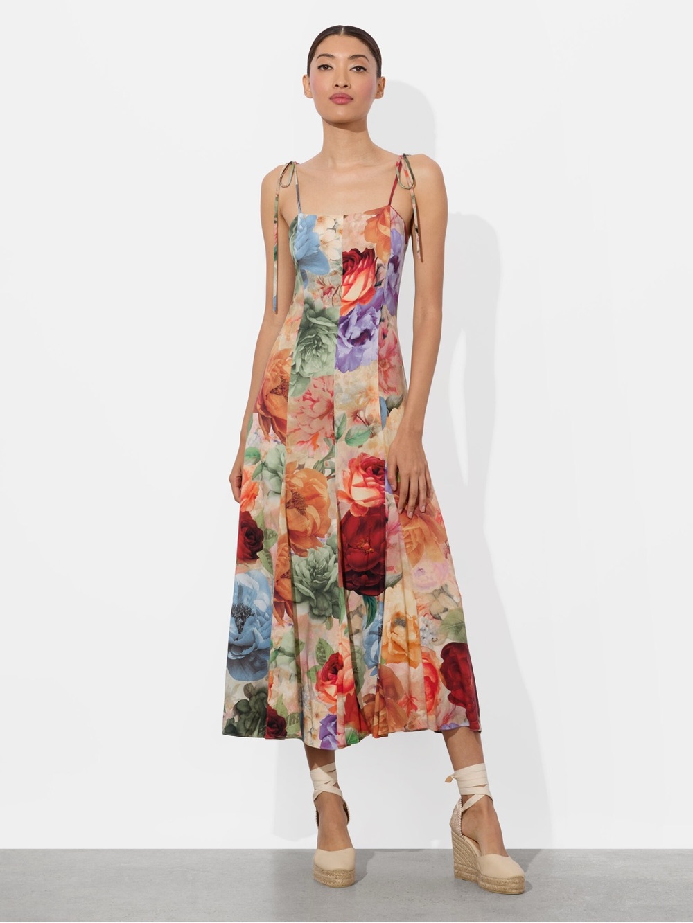 NWT $595 Alice + Olivia Jeanette Pleated Floral-Print Crepe De Chine Midi Dress - Picture 4 of 12